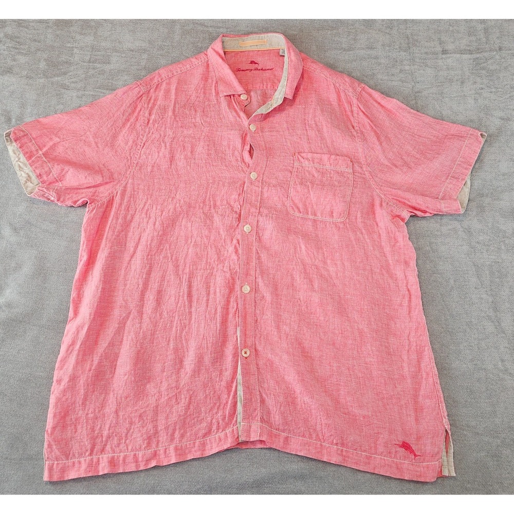 Tommy Bahama Pink Linen Paradise Breezer Short Sleeve Woven Shirt Size XL
